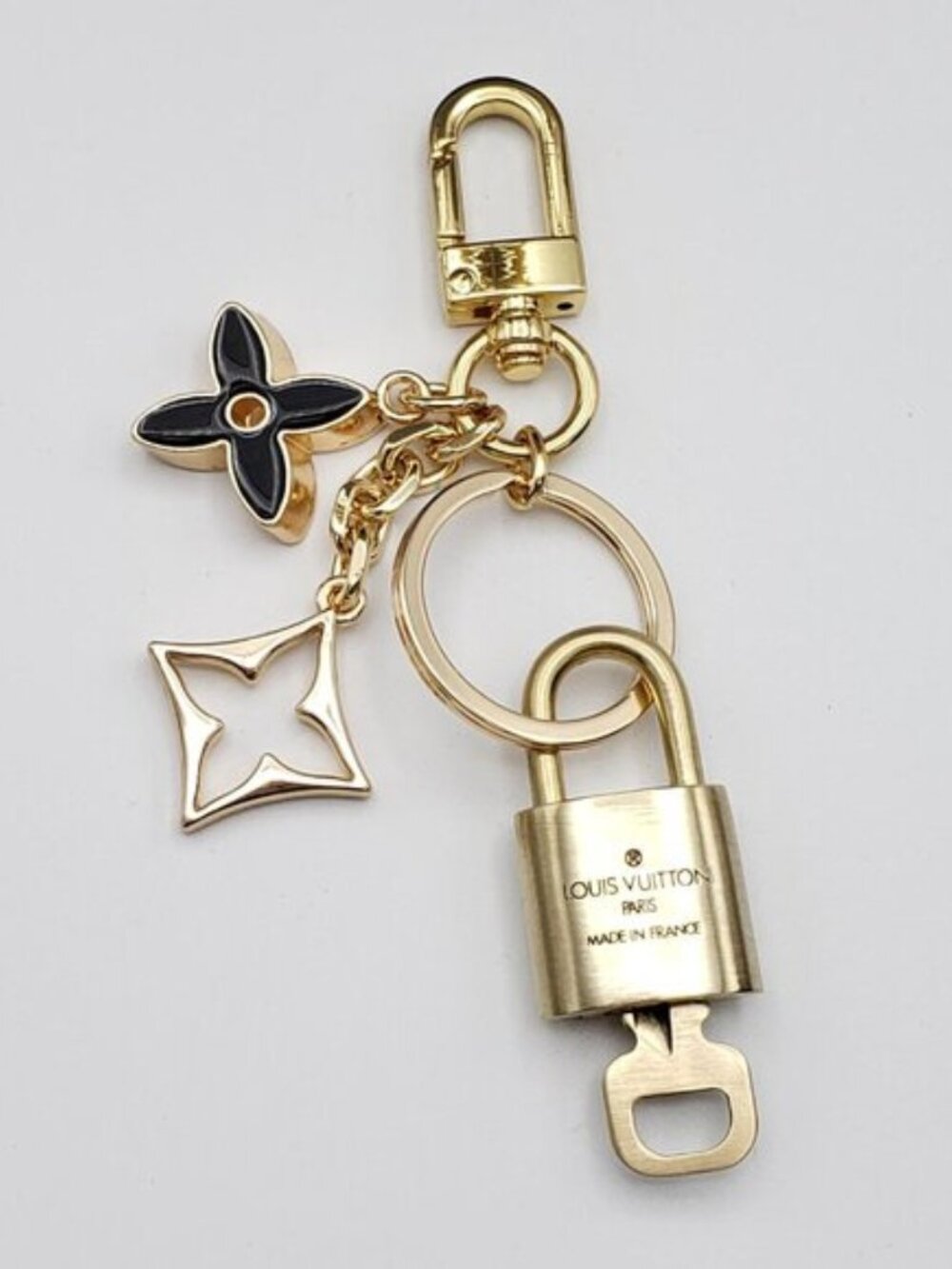 Louis Vuitton Gold Padlock Key 🔒 Authentic LV Charm + Unbranded Flower Keychain - Picture 6 of 8